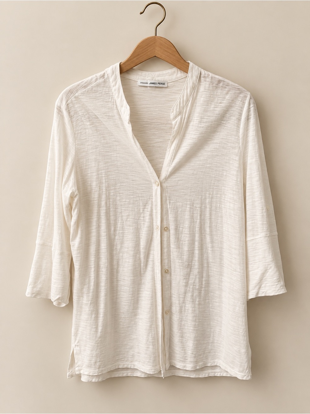 Standard James Perse | White Split Neck Button Down Lightweight Top